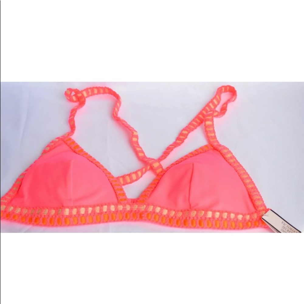 NWT Victoria Secret Crochet Swimwear Top Medium Neon Pink 🔥🔥 - Picture 2 of 6